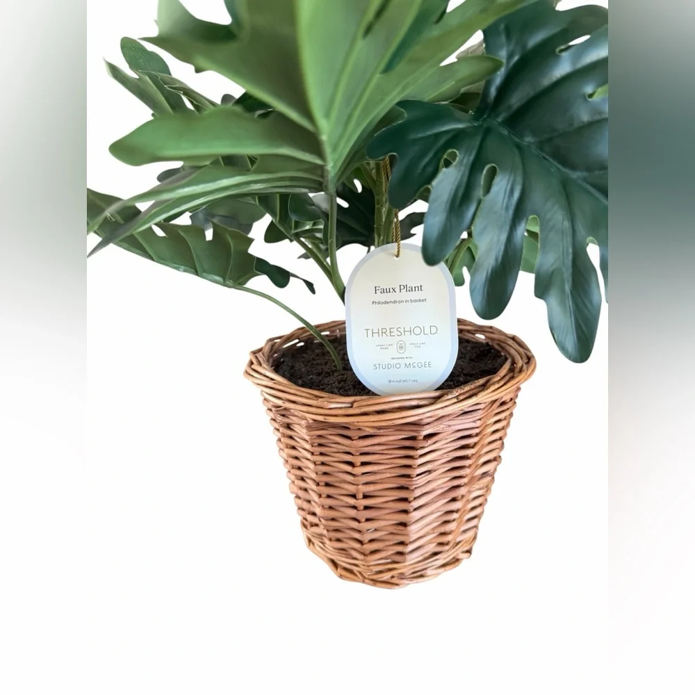 Threshold Green Faux Plant in a‎ Brown Wicker Basket